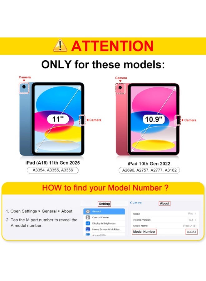 Fekra Cover for iPad A16 11th Generation 11 Inch 2025, iPad 10th Generation 2022 10.9 Inch with Pen Holder, Slim Case with Transparent, Auto Wake/Sleep Function, Transparent - Image 2